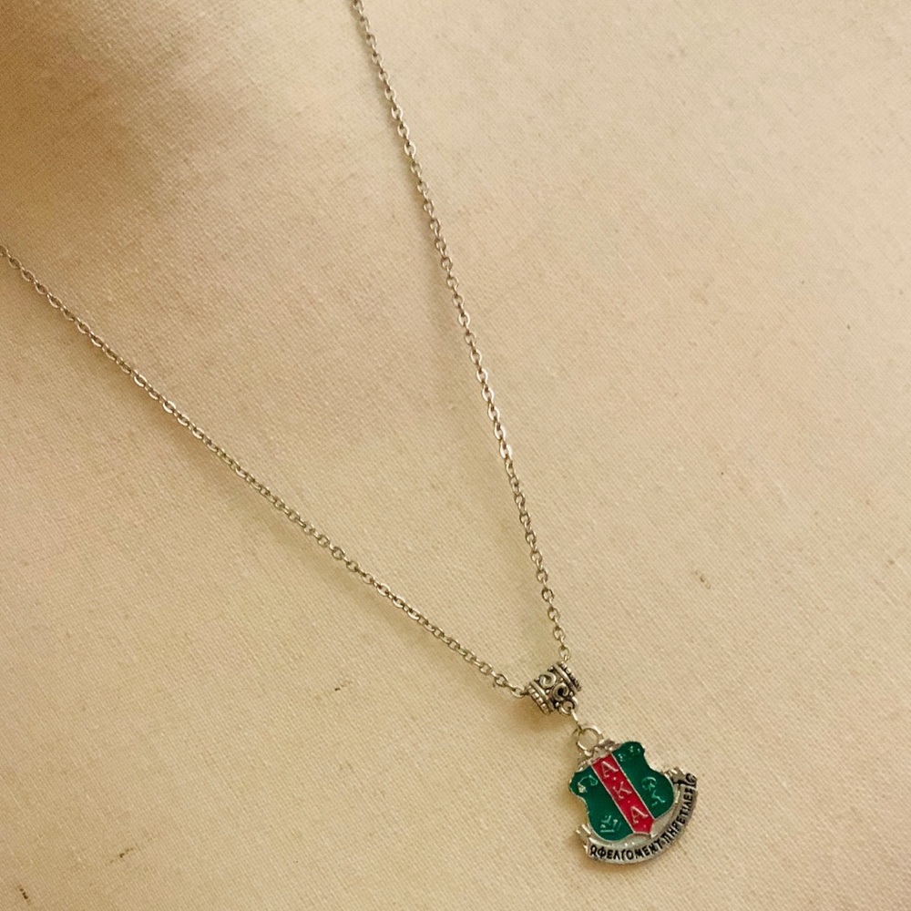 Alpha Kappa Alpha Sorority Charm Silver Necklace